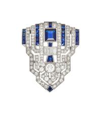 ART DECO, SAPPHIRE AND DIAMOND DRESS CLIP