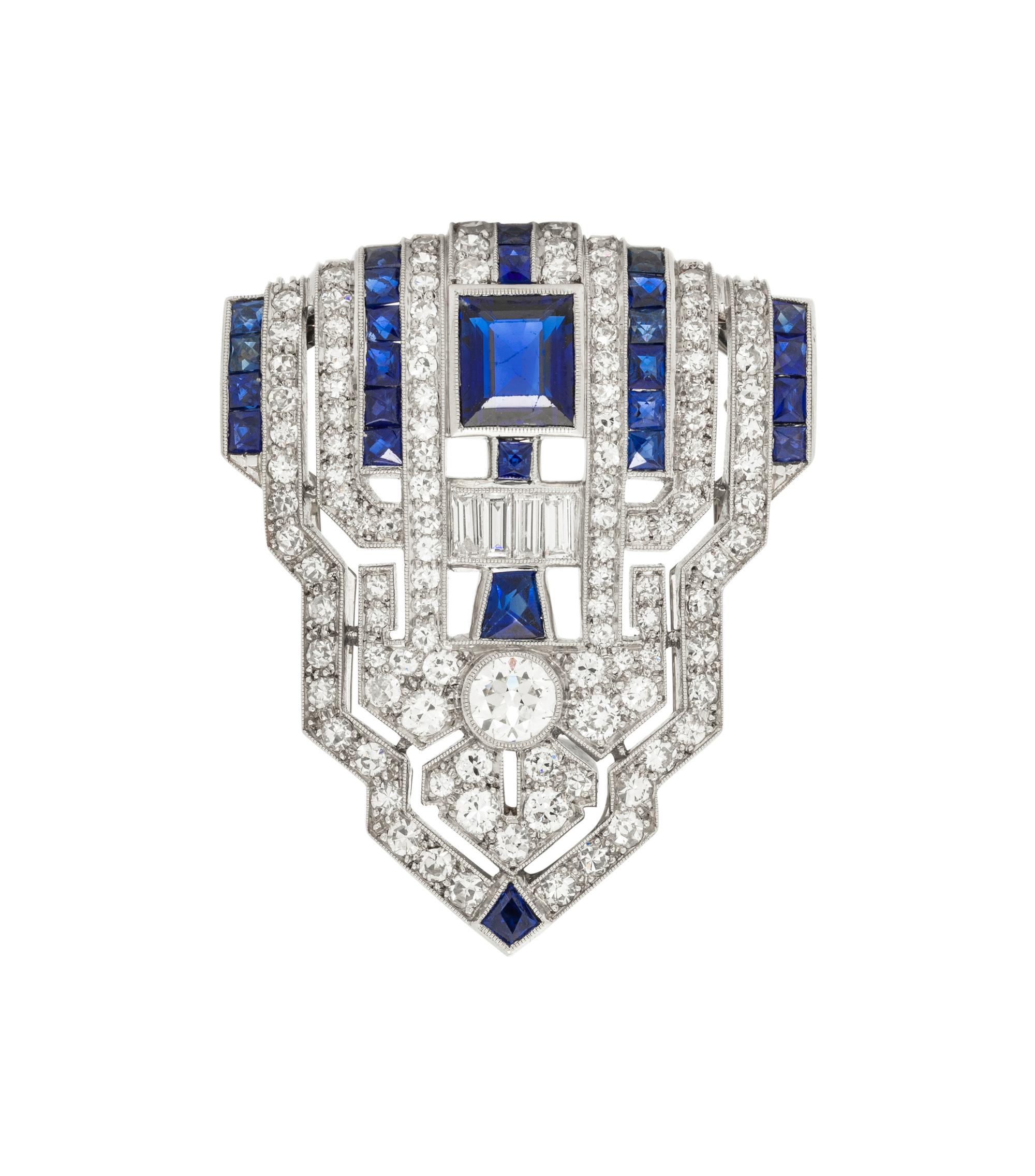 ART DECO, SAPPHIRE AND DIAMOND DRESS CLIP