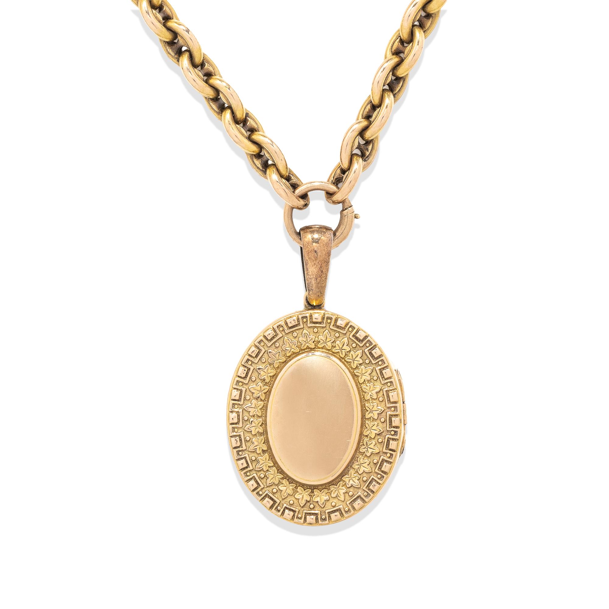 ANTIQUE, YELLOW GOLD LOCKET AND CHAIN