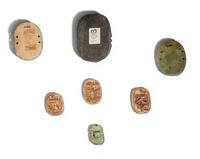 Seven Egyptian Faience and Stone Scarabs