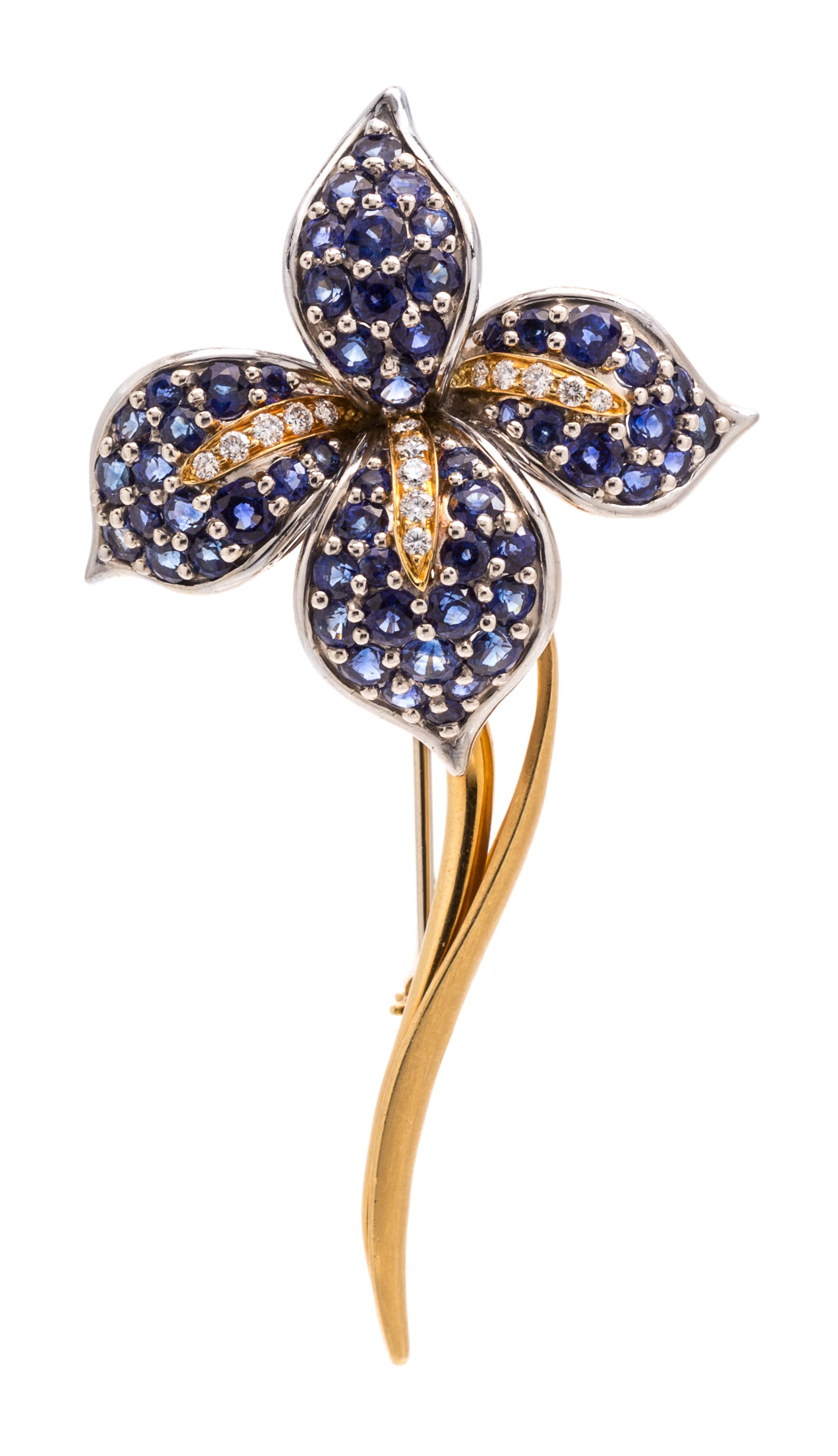 An 18 Karat Yellow Gold, Platinum, Sapphire and Diamond Brooch, Mark Patterson, 14.50 dwts.