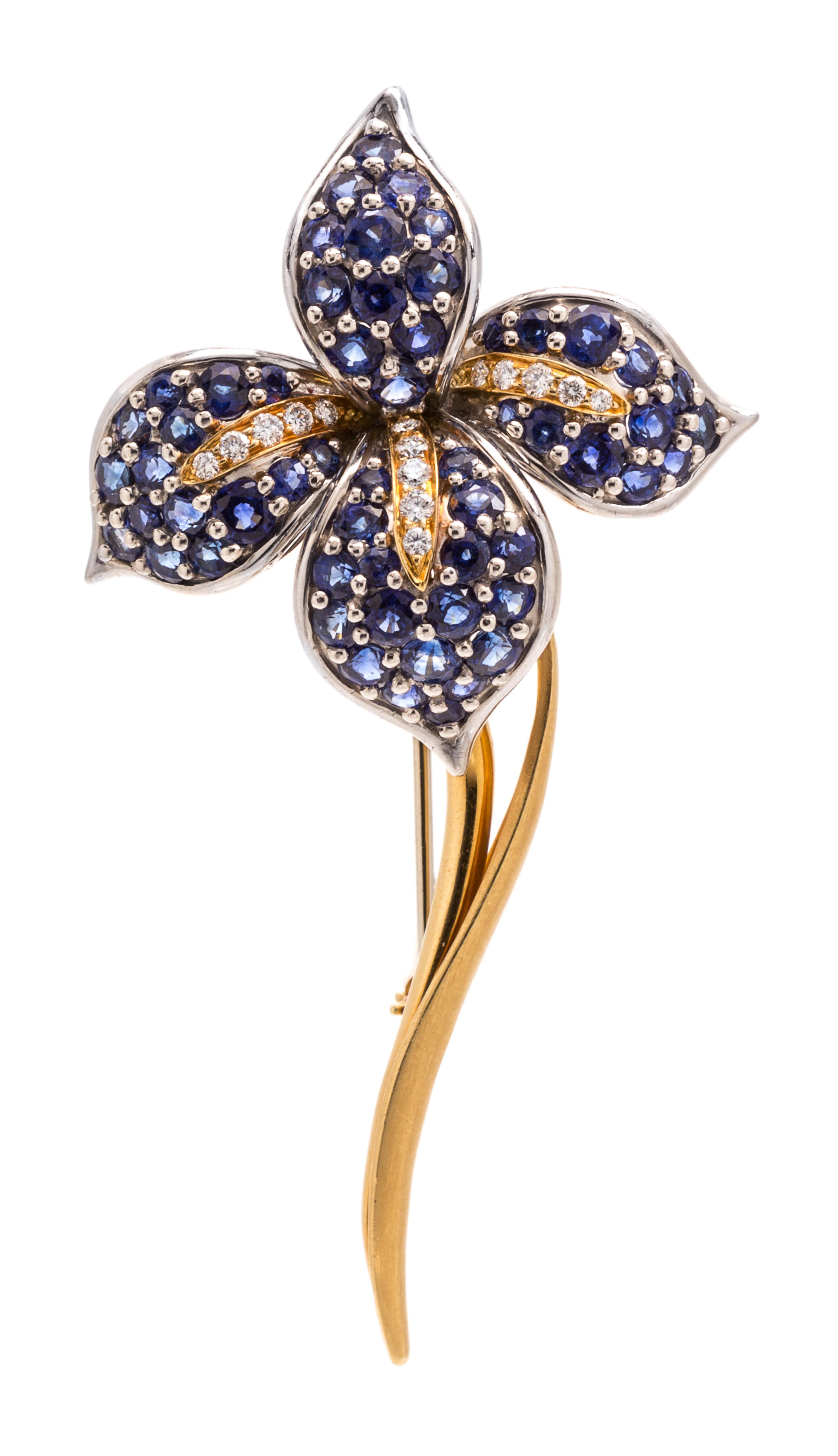 An 18 Karat Yellow Gold, Platinum, Sapphire and Diamond Brooch, Mark Patterson, 14.50 dwts.