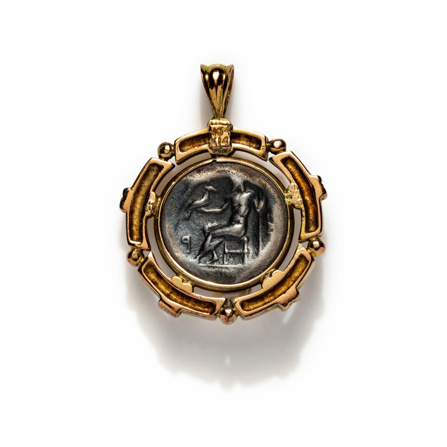 A Greek Silver Drachm with Alexander the Great — Set in a gold pendant