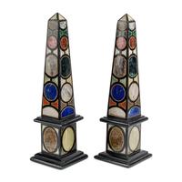 A Pair of Italian Grand Tour Style Specimen Marble Obelisks