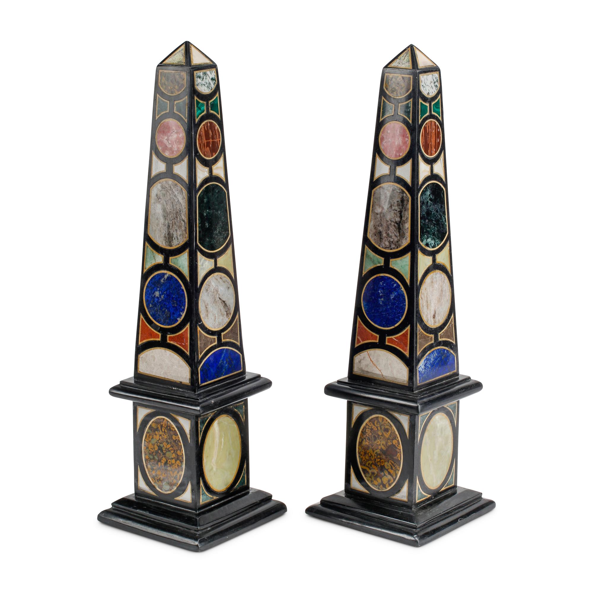 A Pair of Italian Grand Tour Style Specimen Marble Obelisks