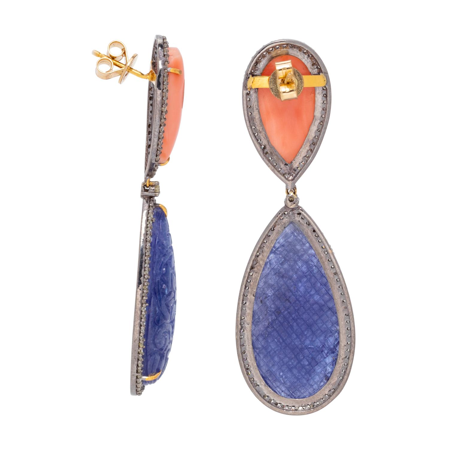 SAPPHIRE AND CORAL DROP EARRINGS