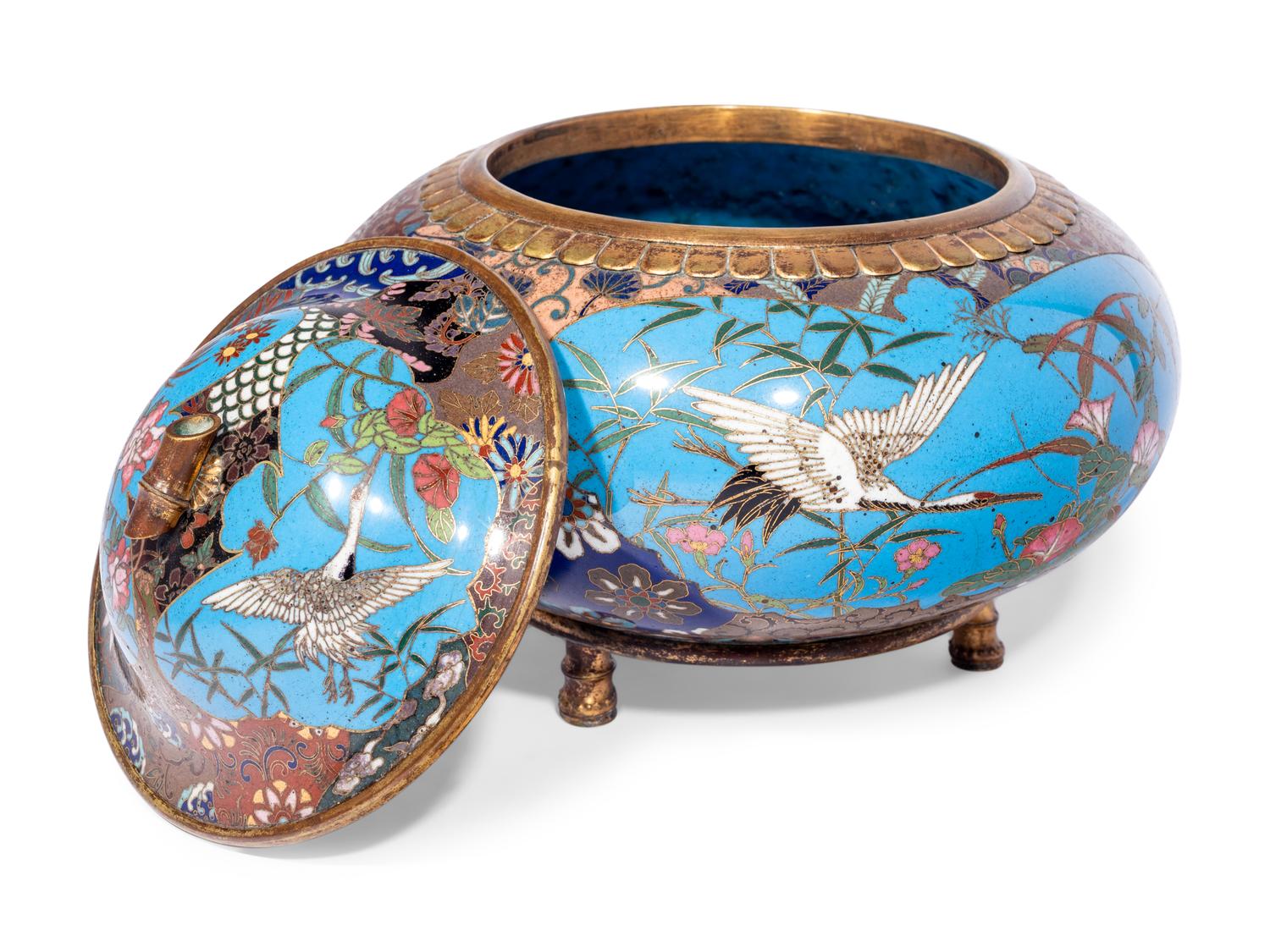 Two Pairs of Japanese Cloisonné Enameled Jars