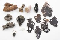 A Collection of Pottery, Horn and Hardstone Articles Height of tallest 9 1/2 inches.