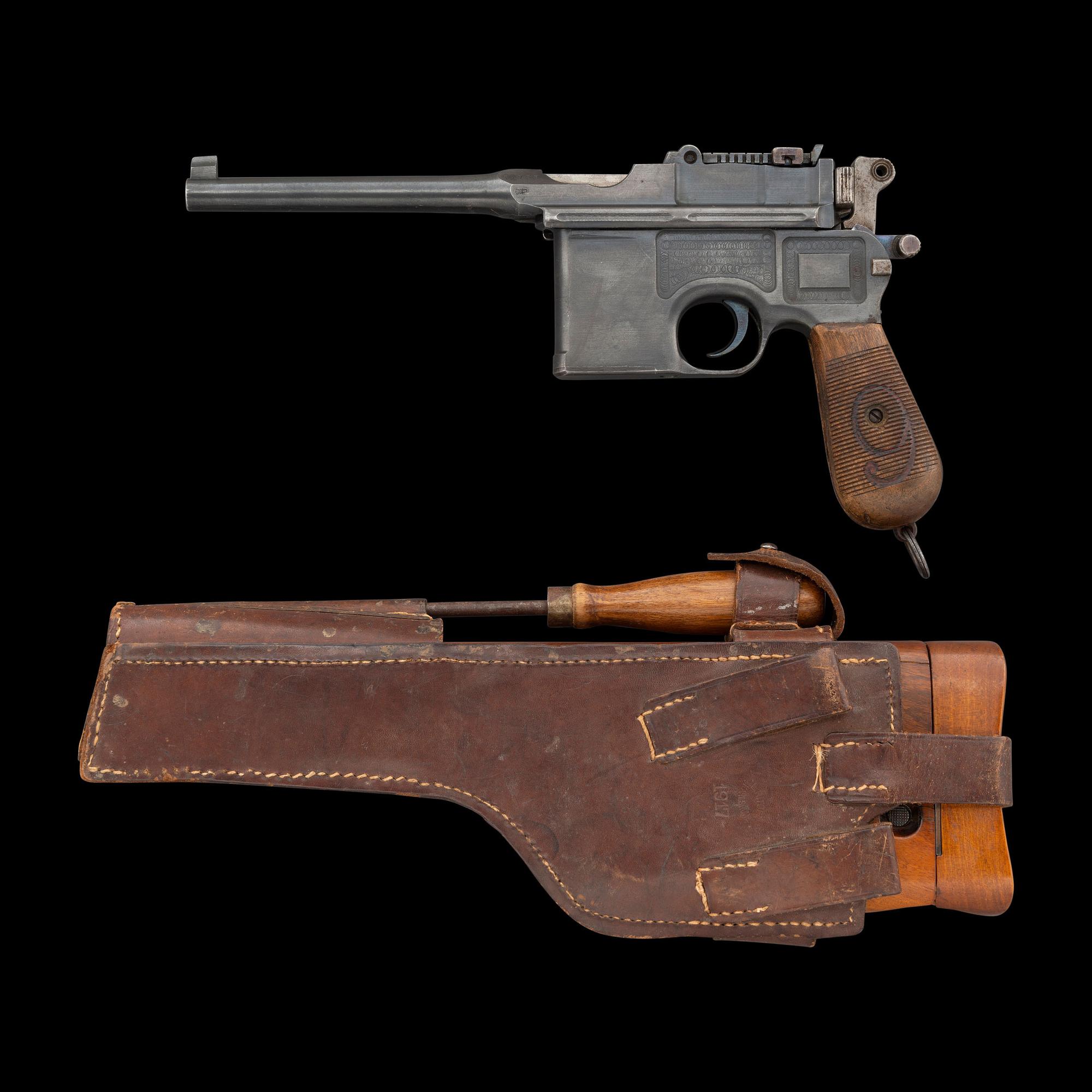 **Mauser C96 "Red 9" Broomhandle Pistol with Holster Stock and Leather Carrier Harness