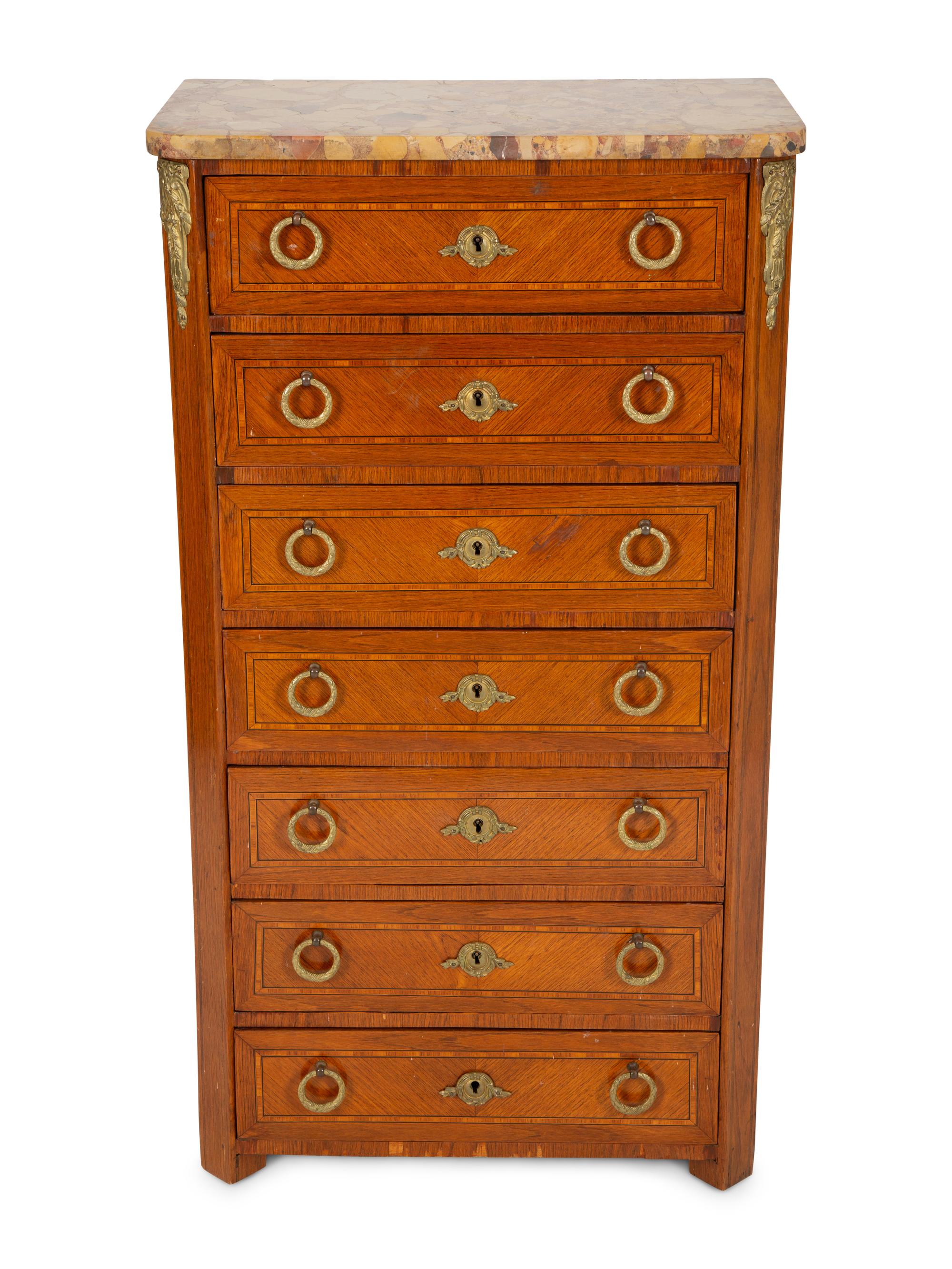 A Louis XVI Style Marble Top Semanier
