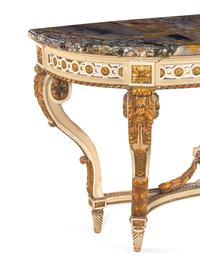 A Louis XVI Style Painted and Parcel Gilt Marble-Top Console Table