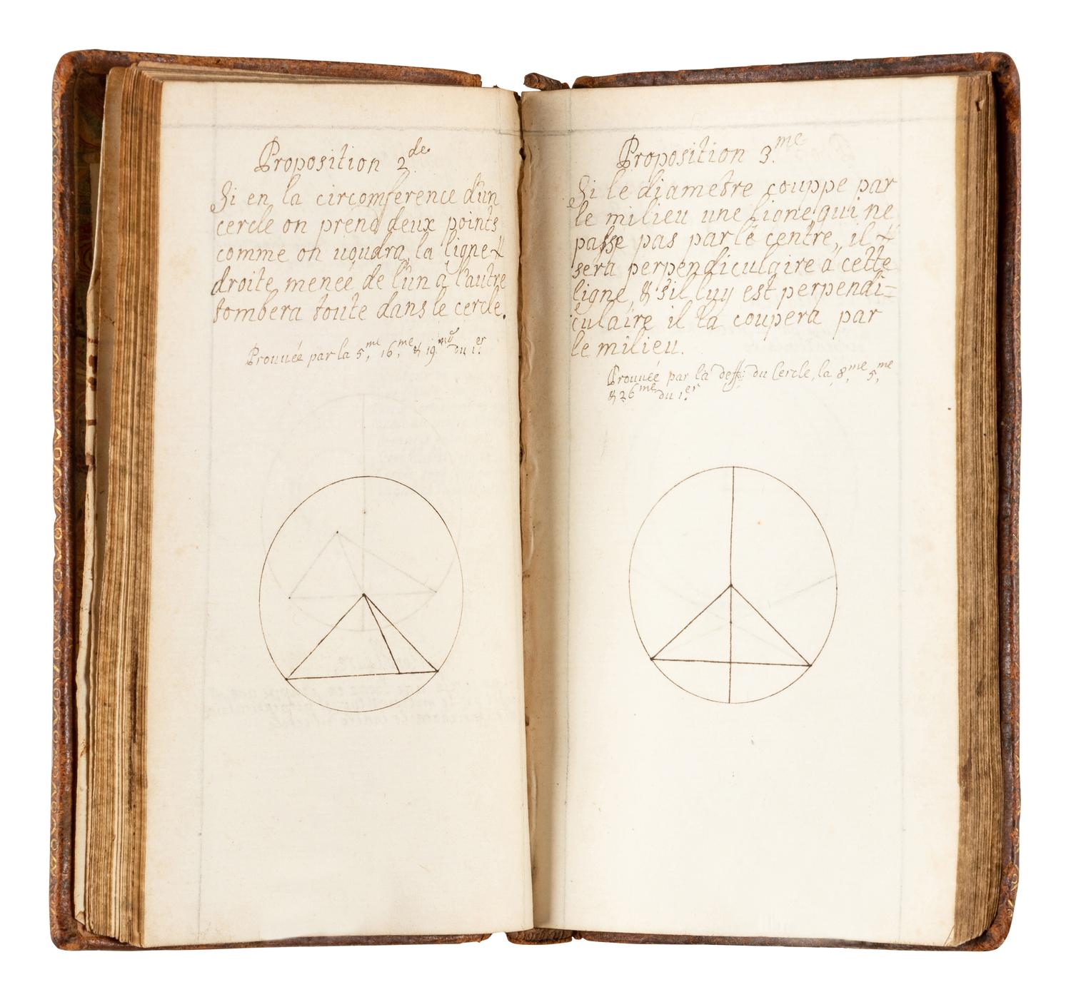 [MANUSCRIPTS - MATHEMATICS]. Notebook containing exercises in geometry and trigonometry. [France, 17th century].