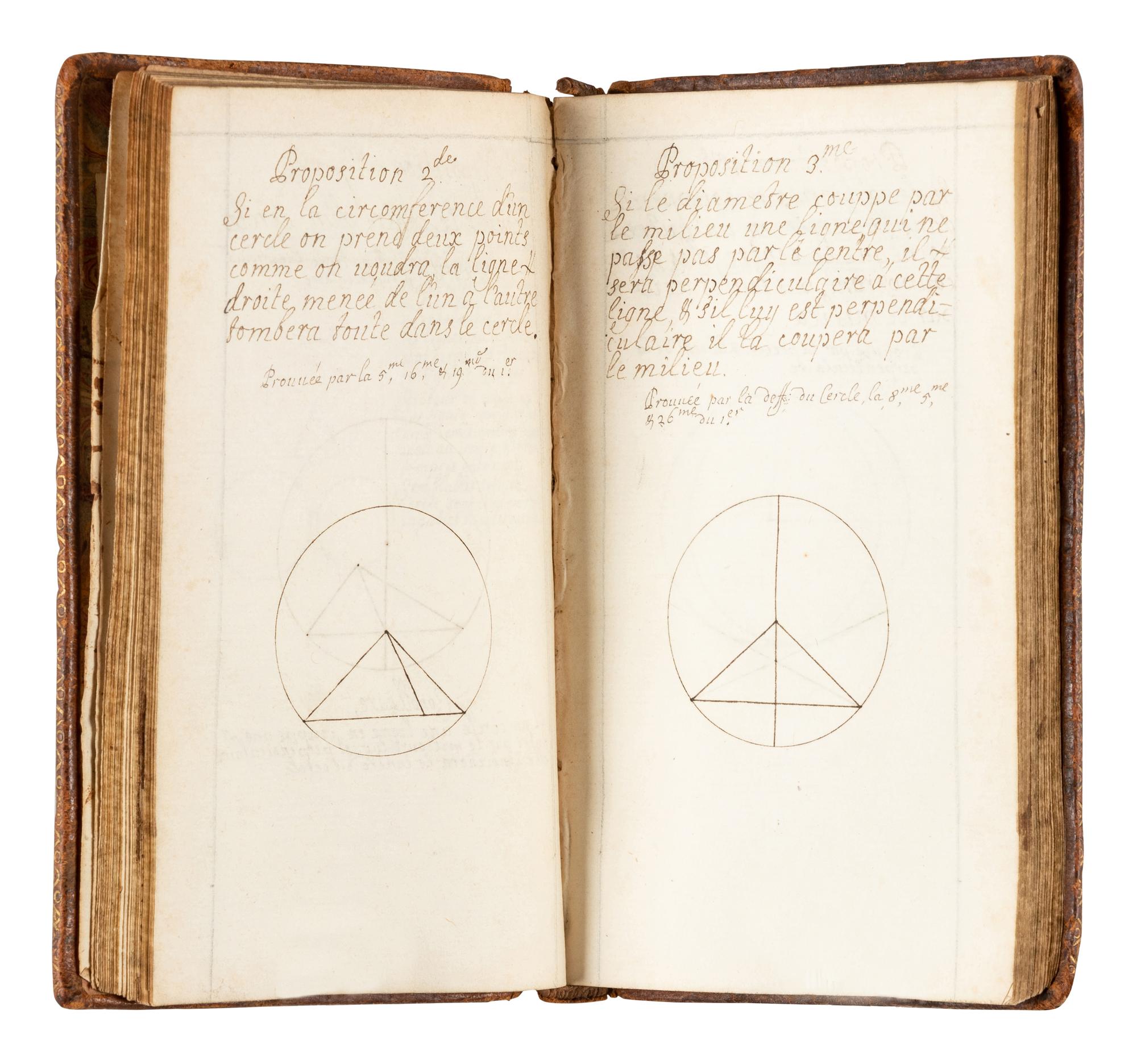 [MANUSCRIPTS - MATHEMATICS]. Notebook containing exercises in geometry and trigonometry. [France, 17th century].