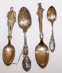 A Group of Four Silver Souvenir Spoons, Various Makers, of "American History" interest.
