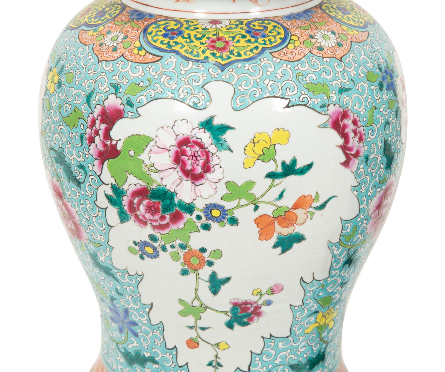 A Pair of Chinese Export Famille Rose Porcelain Covered Jars