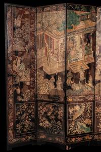 A Coromandel Lacquer Eight-Panel Floor Screen