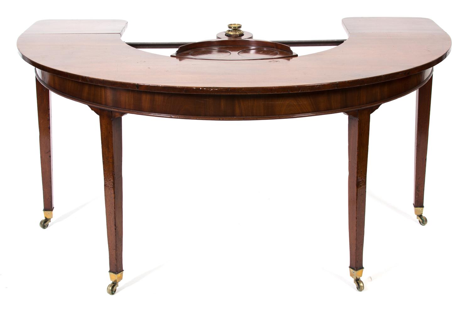 A George III Mahogany Demilune Hunt Board Height 28 1/2 x width 60 x depth 30 inches. — 19TH CENTURY