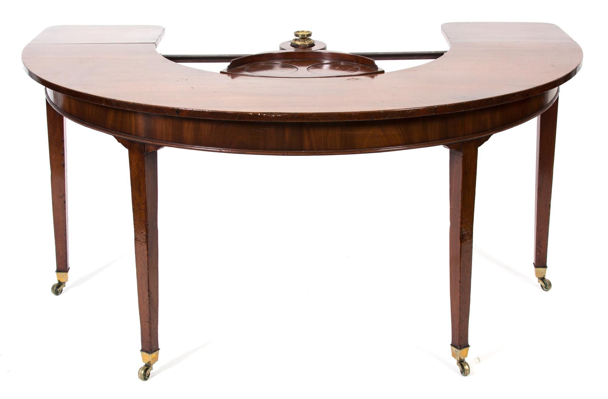 A George III Mahogany Demilune Hunt Board Height 28 1/2 x width 60 x depth 30 inches. — 19TH CENTURY