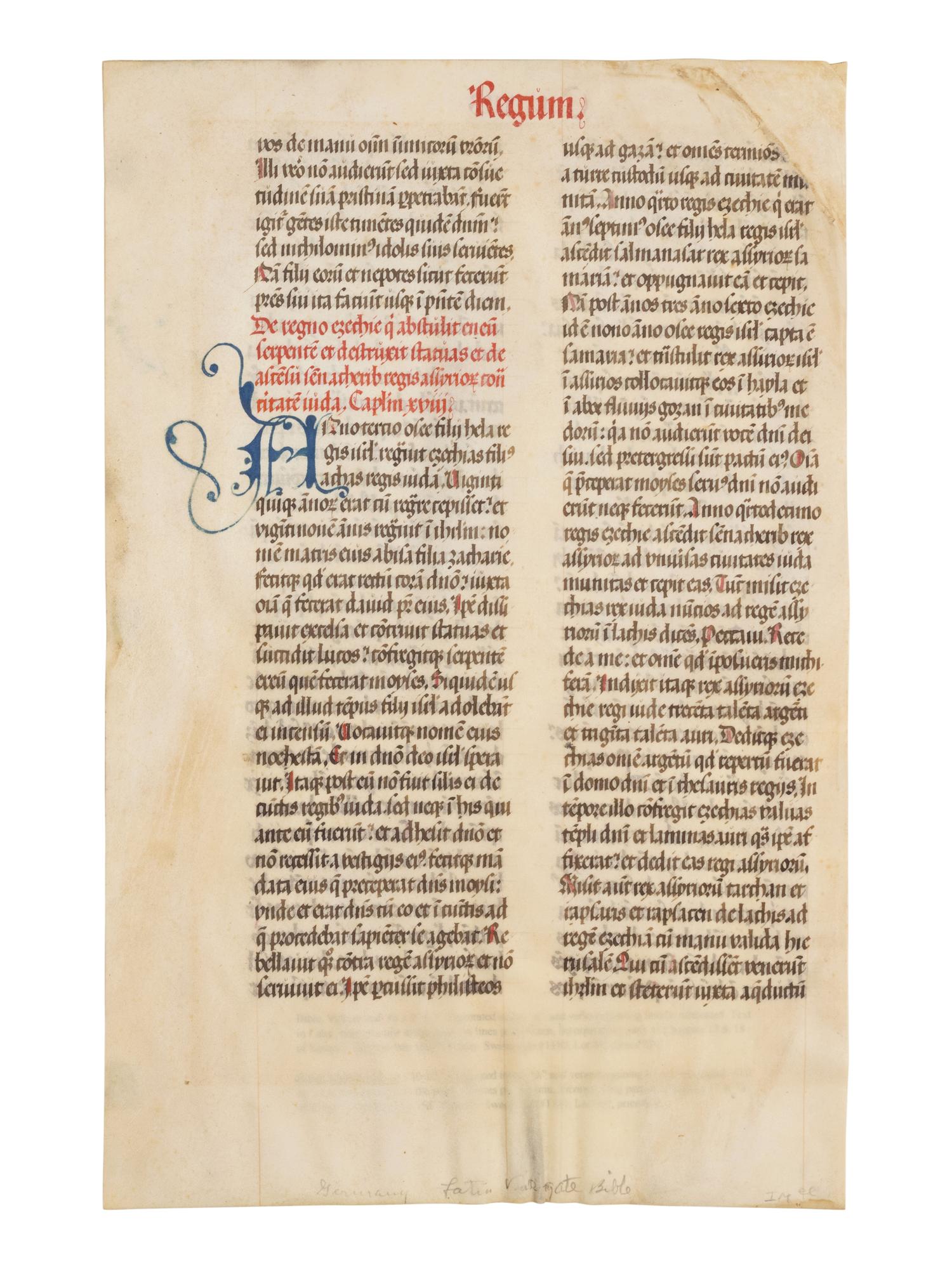 [BOOK OF HOURS]. A group of 25 leaves from medieval and renaissance manuscripts and printed books, including 5 or more from Otto Ege’s Fifty Original Leaves from Medieval Manuscripts. Western Europe: XII-XVI Century [compiled Cleveland, c.1950] and Original Leaves from Famous Bibles: Nine Centuries, 1121-1935 A.D [Compiled Cleveland, c.1950]. Various sizes, including: