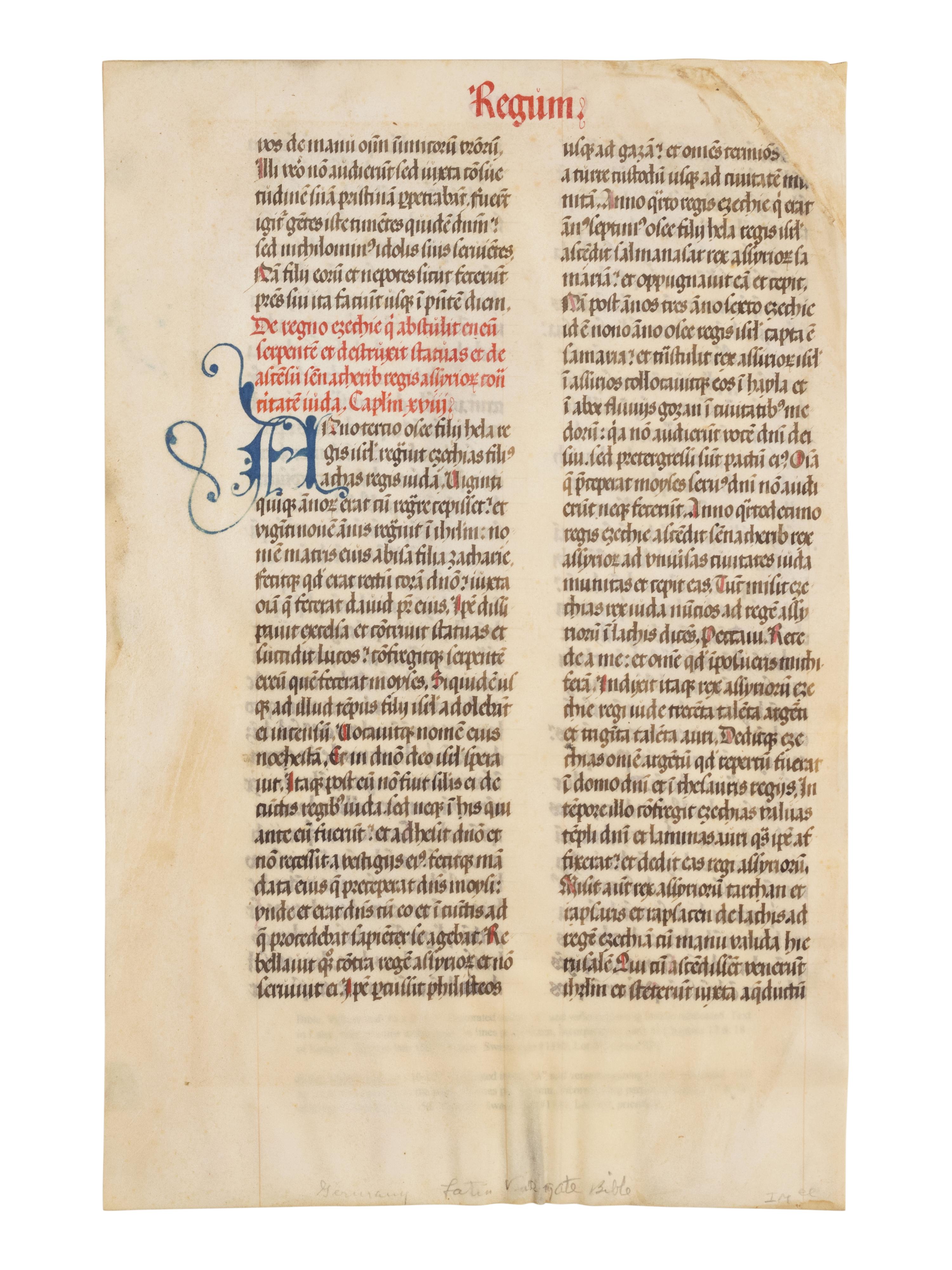 [BOOK OF HOURS]. A group of 25 leaves from medieval and renaissance manuscripts and printed books, including 5 or more from Otto Ege’s Fifty Original Leaves from Medieval Manuscripts. Western Europe: XII-XVI Century [compiled Cleveland, c.1950] and Original Leaves from Famous Bibles: Nine Centuries, 1121-1935 A.D [Compiled Cleveland, c.1950]. Various sizes, including: