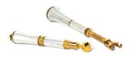 Two French Mother-of-Pearl Veneered Opera Glass Holders, Length of longer 7 7/8 inches (closed).