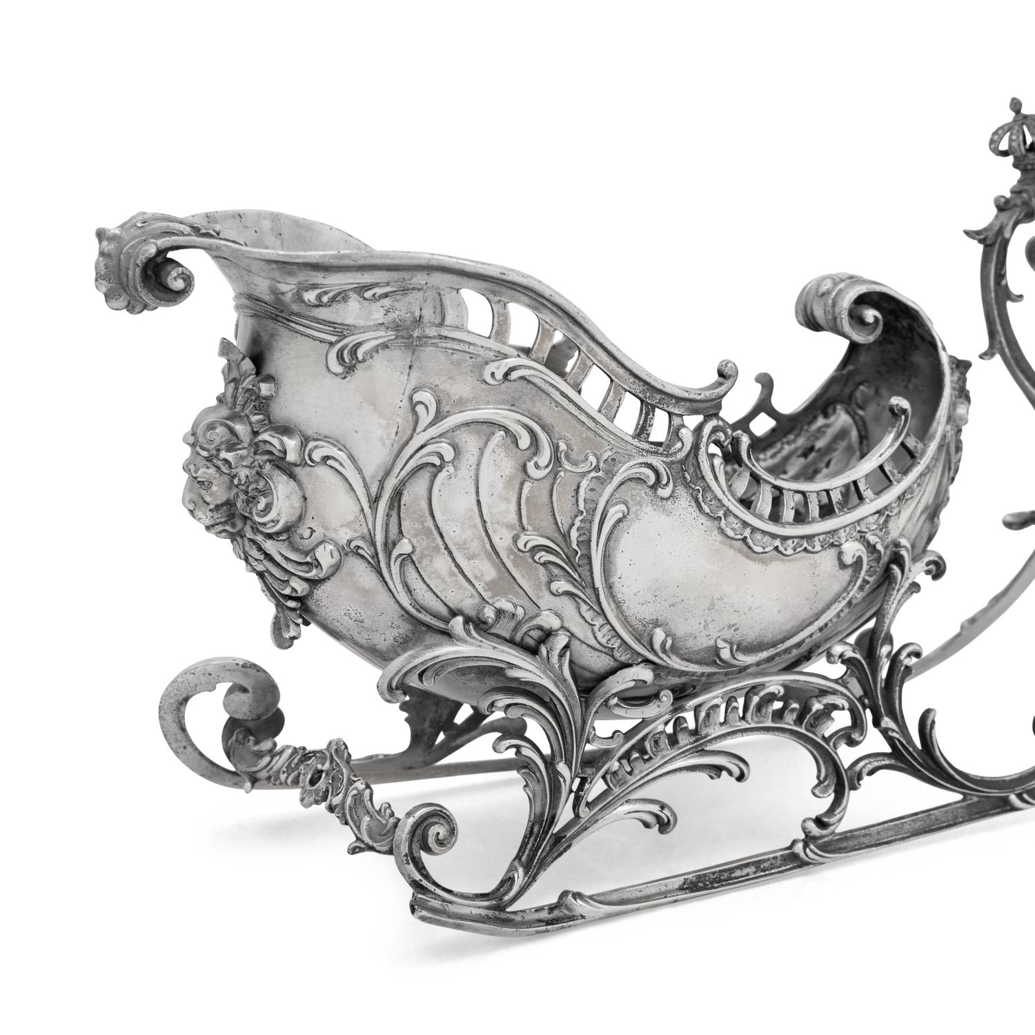 A Continental Silver-Plate Sleigh and Reindeer Centerpiece