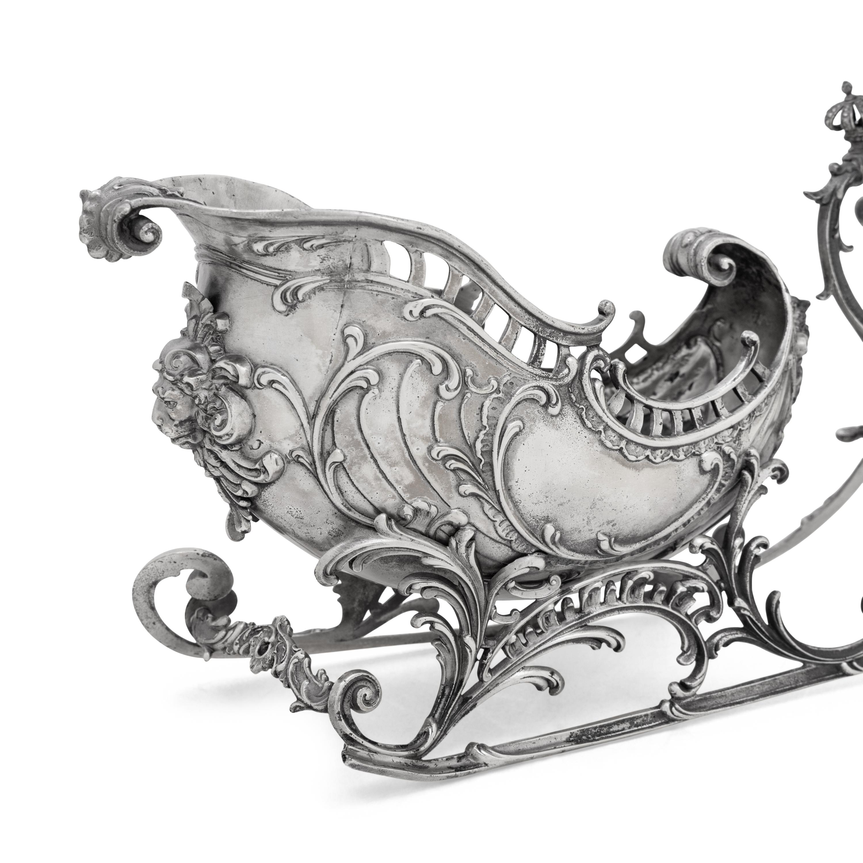 A Continental Silver-Plate Sleigh and Reindeer Centerpiece