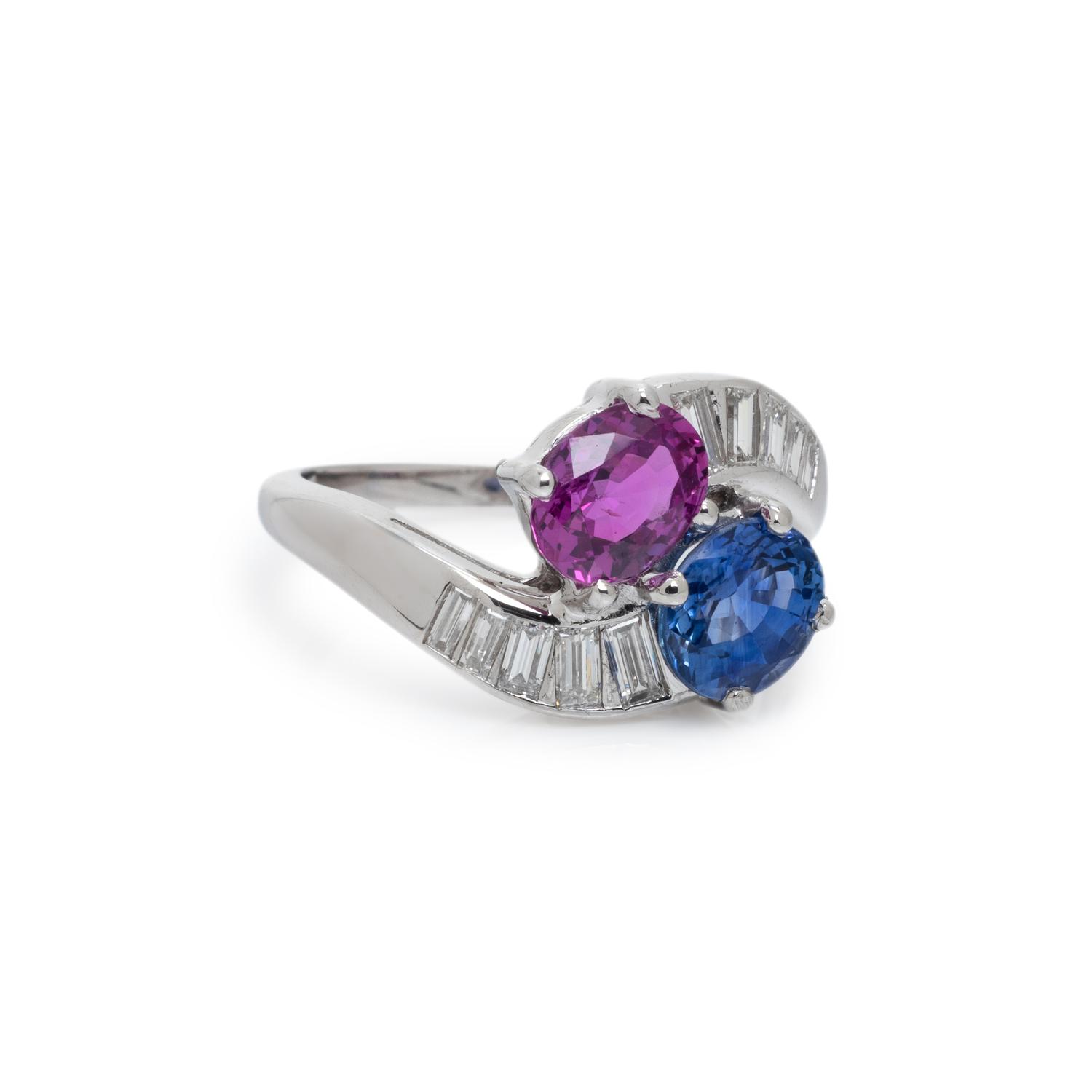 SAPPHIRE, PINK SAPPHIRE AND DIAMOND 'TOI ET MOI' RING