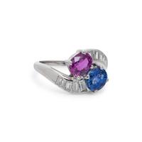 SAPPHIRE, PINK SAPPHIRE AND DIAMOND 'TOI ET MOI' RING