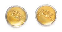 A Pair of Sterling Silver and 18 Karat Yellow Gold Earclips, Lalaounis, 9.80 dwts.