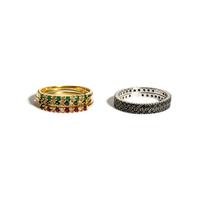 COLLECTION OF FIVE STACKING YELLOW GOLD AND MULITGEM BANDS