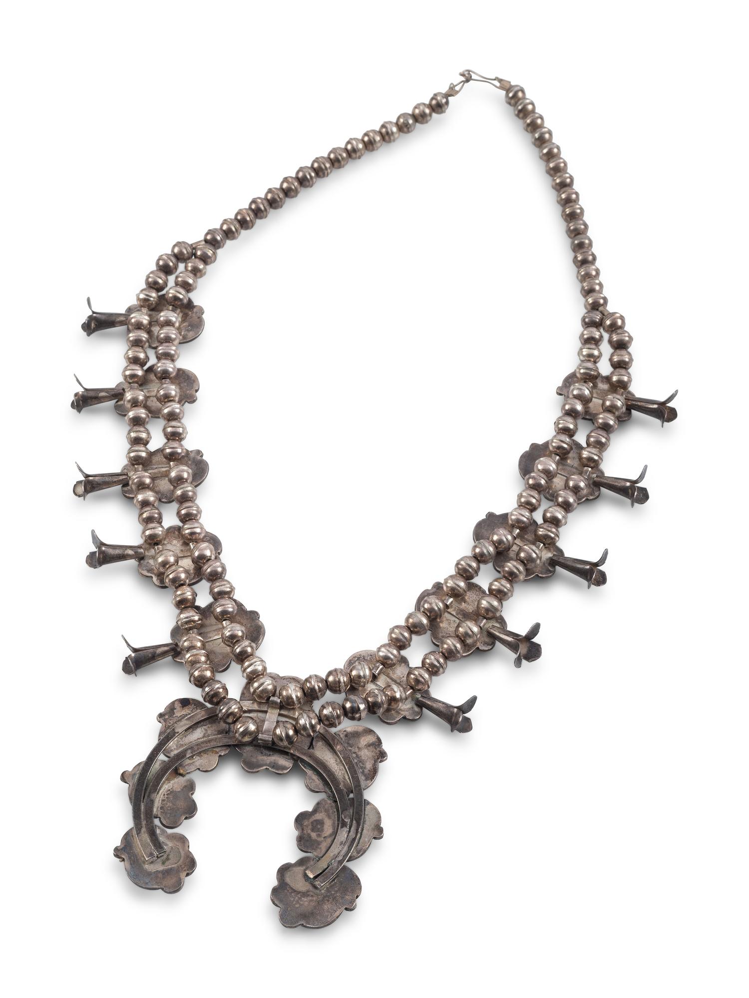 Navajo Silver and Turquoise Squash Blossom Necklace