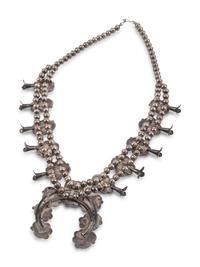 Navajo Silver and Turquoise Squash Blossom Necklace
