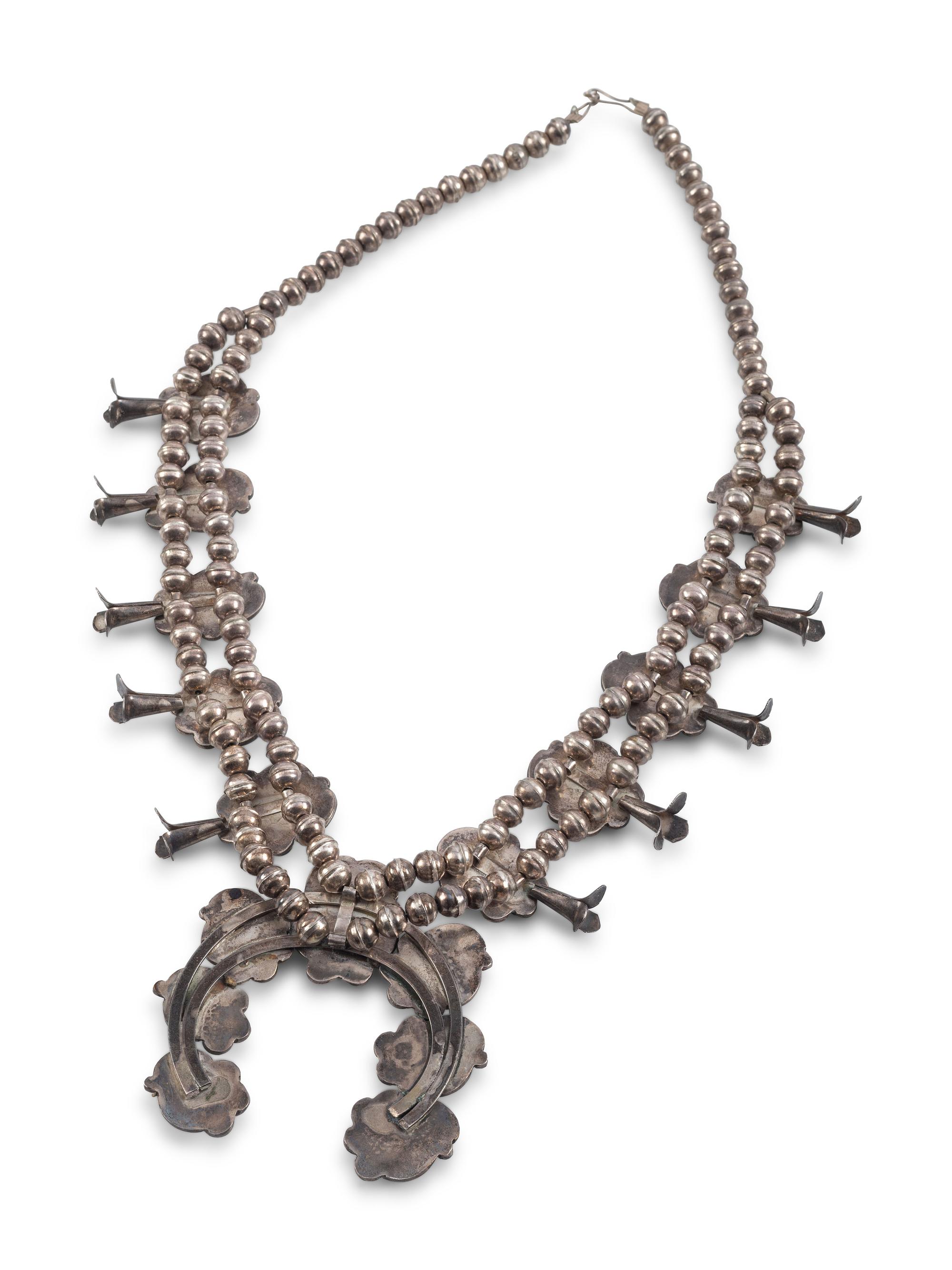 Navajo Silver and Turquoise Squash Blossom Necklace