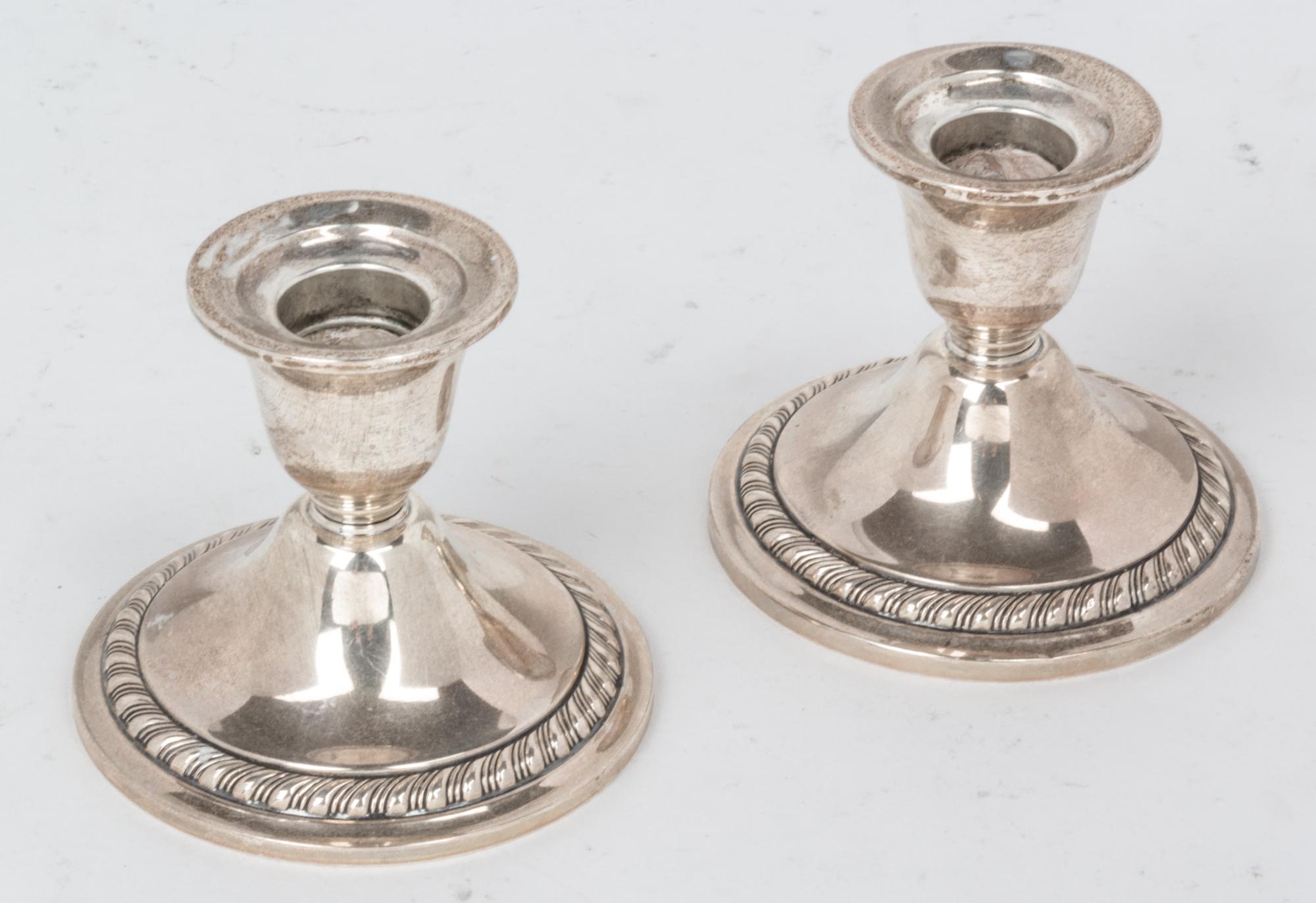 A Pair of American Silver Candlesticks, Newport, Providence, RI, weighted, with gadrooned borders