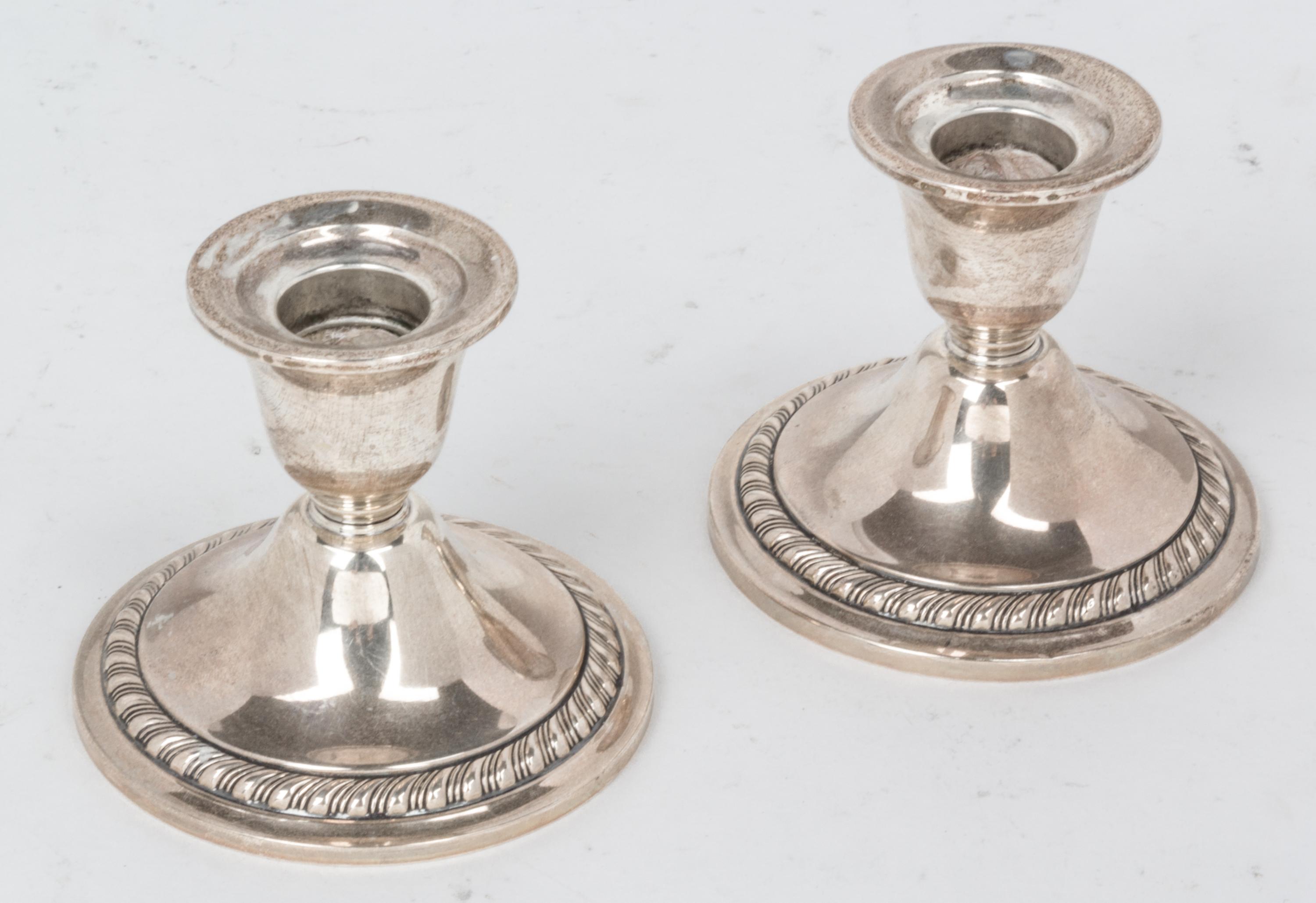 A Pair of American Silver Candlesticks, Newport, Providence, RI, weighted, with gadrooned borders