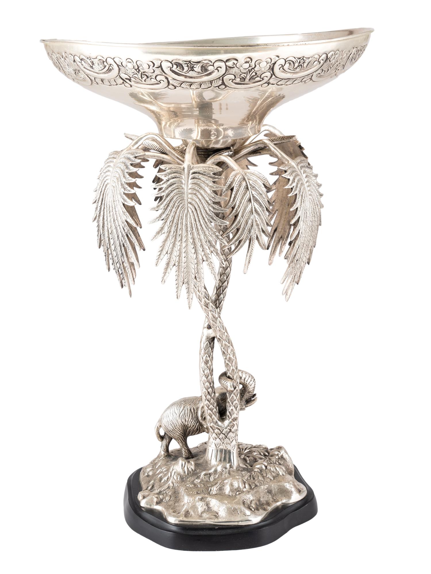 A Silverplated Compote with Elephant and Palms