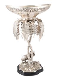 A Silverplated Compote with Elephant and Palms