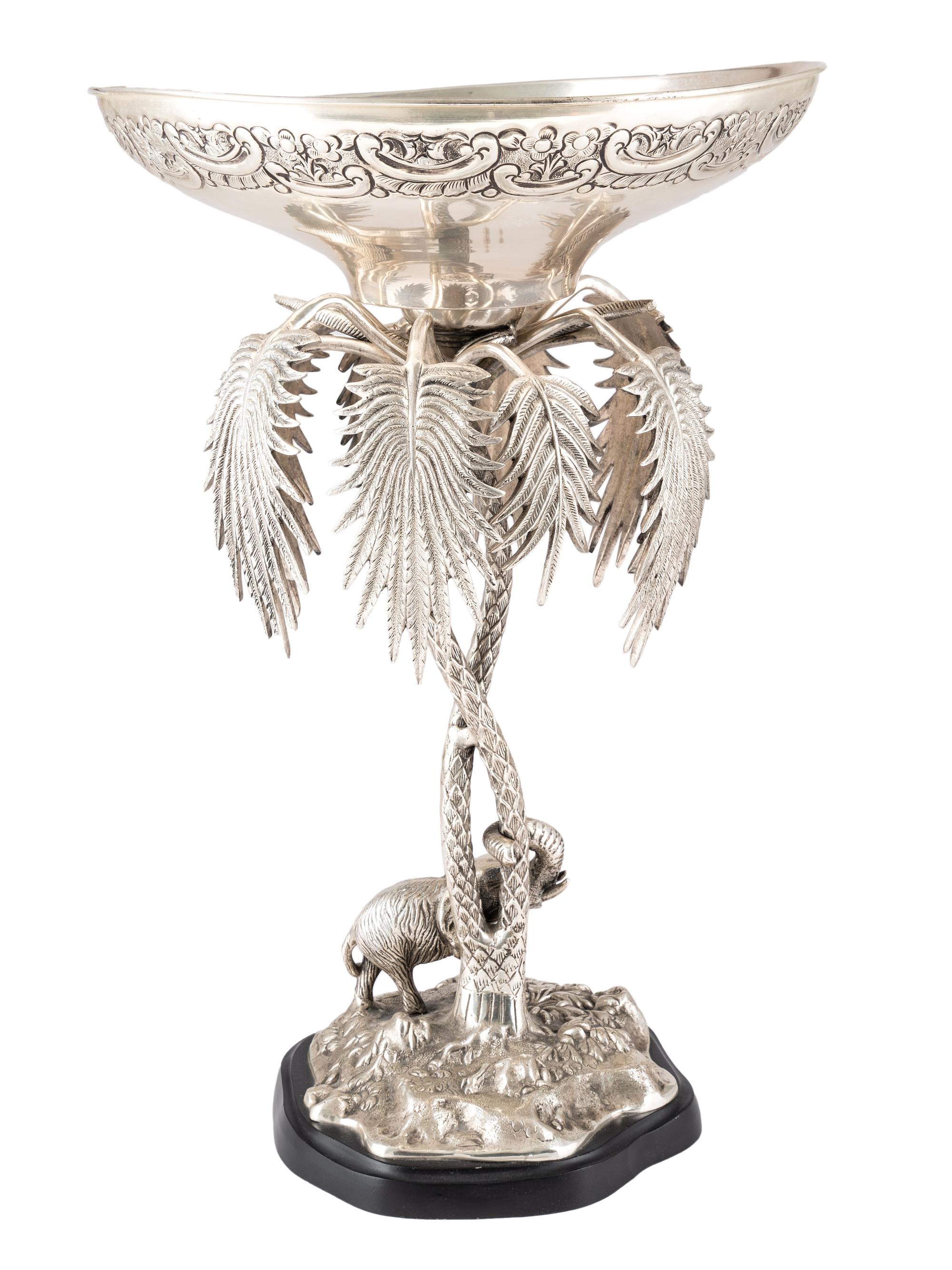 A Silverplated Compote with Elephant and Palms