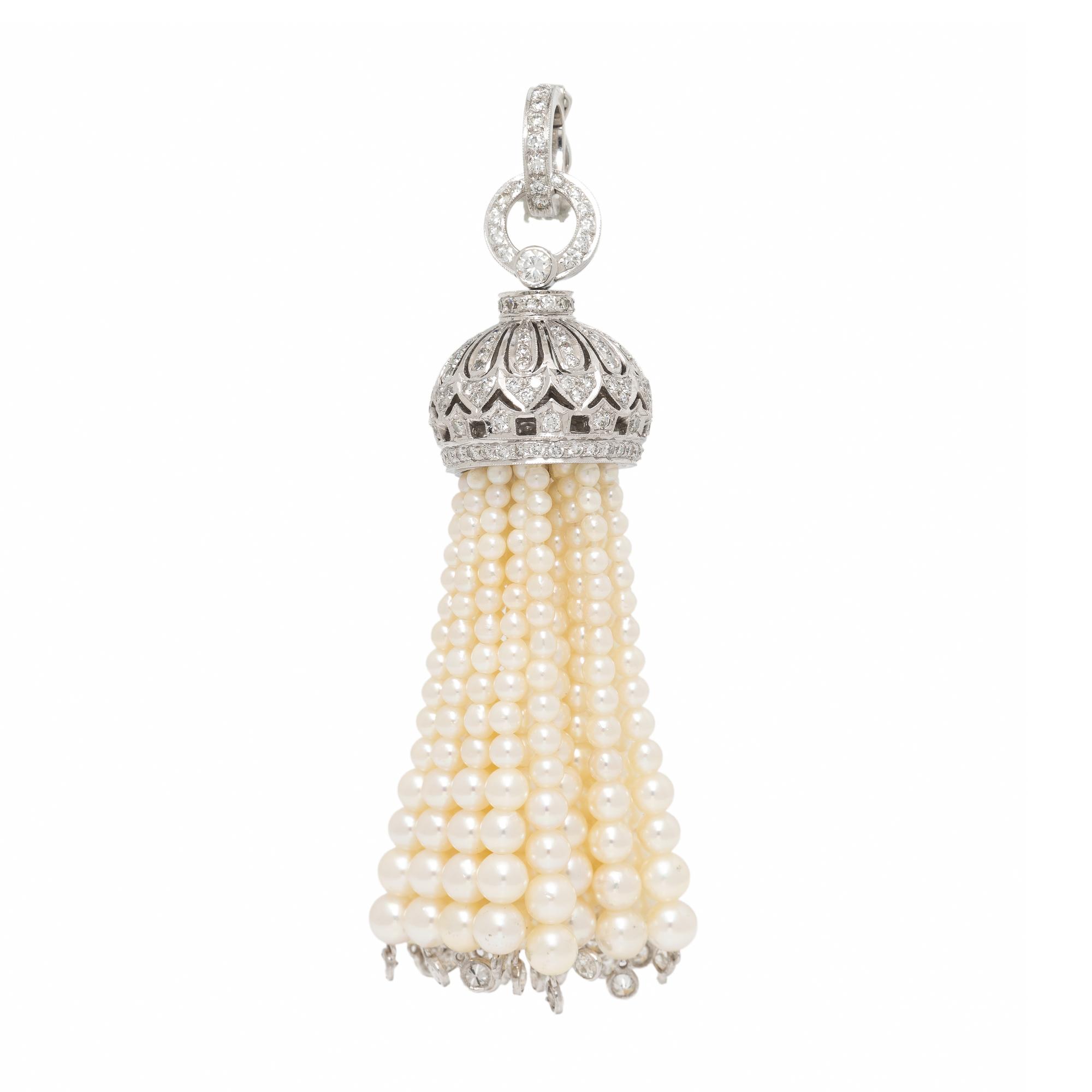 Diamond and Seed Pearl Tassel Necklace