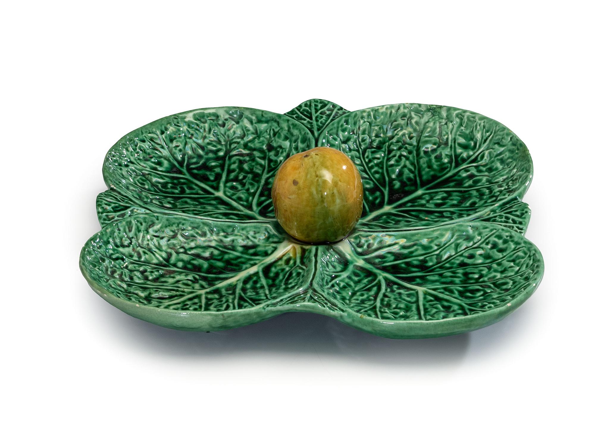 A Glazed Earthenware Leaf Form Relish Tray