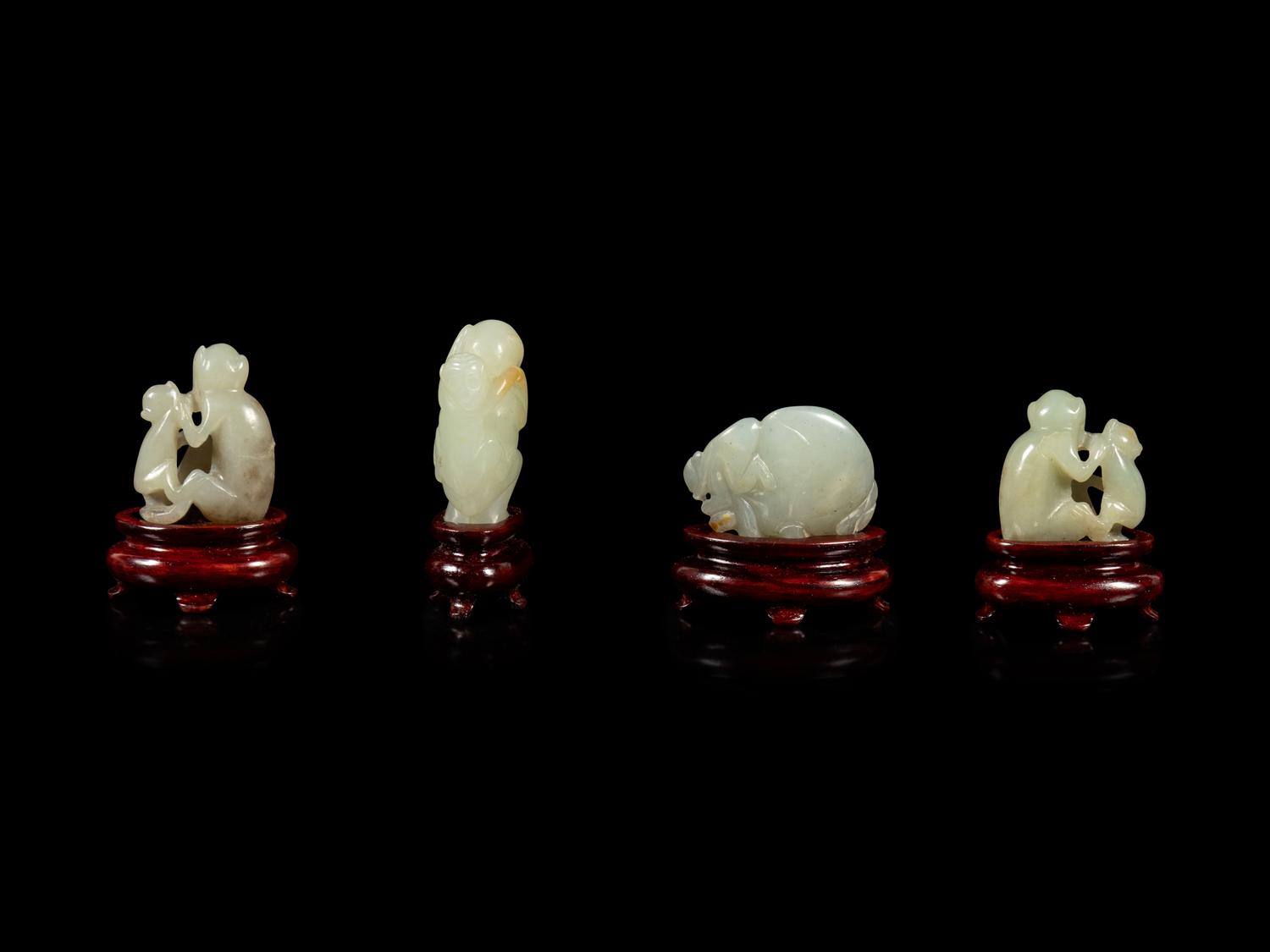 Four Chinese Jade Carvings of Monkeys