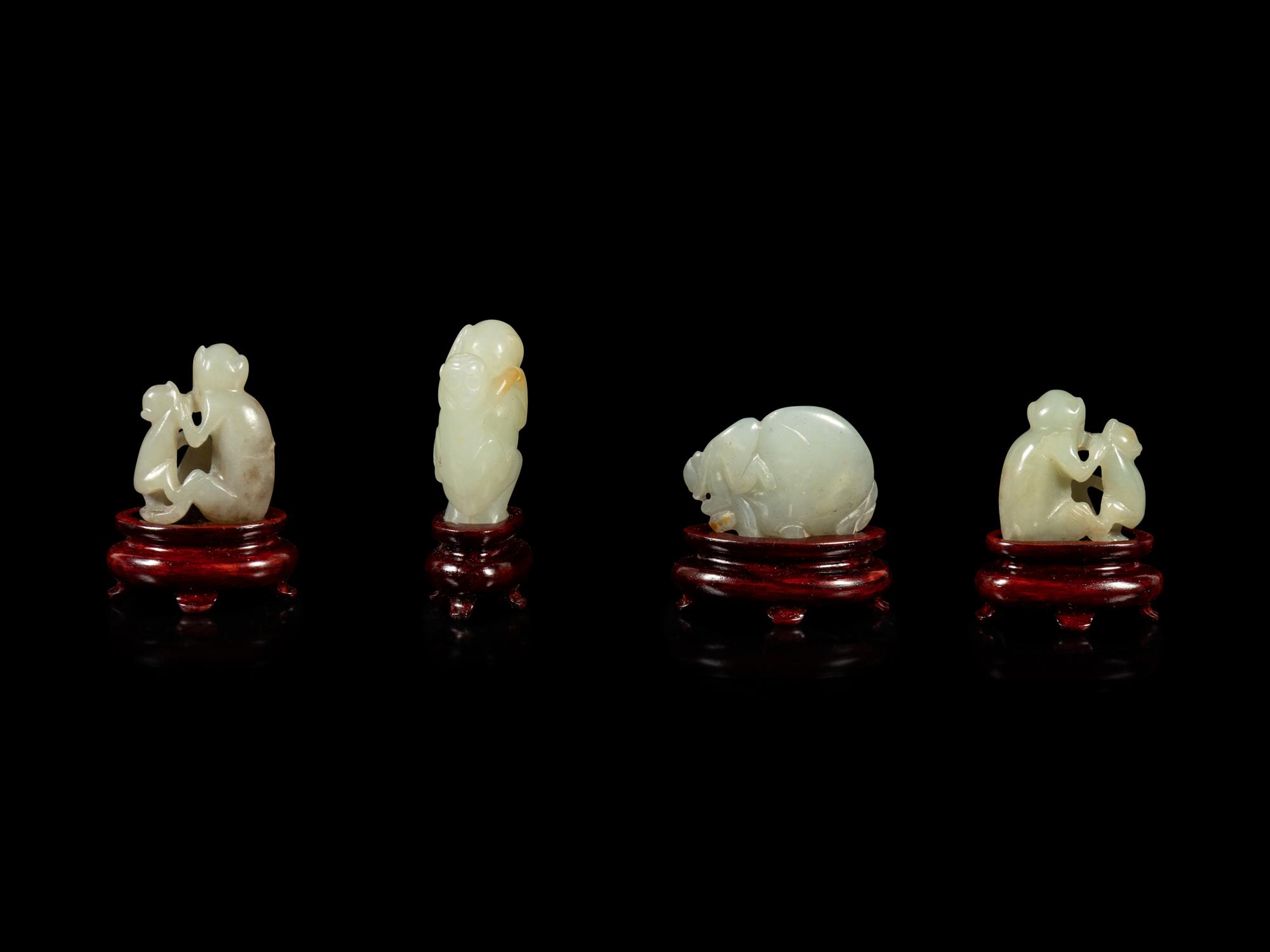 Four Chinese Jade Carvings of Monkeys