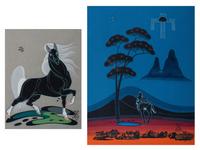 untitled, fawn with bird AND black stallion