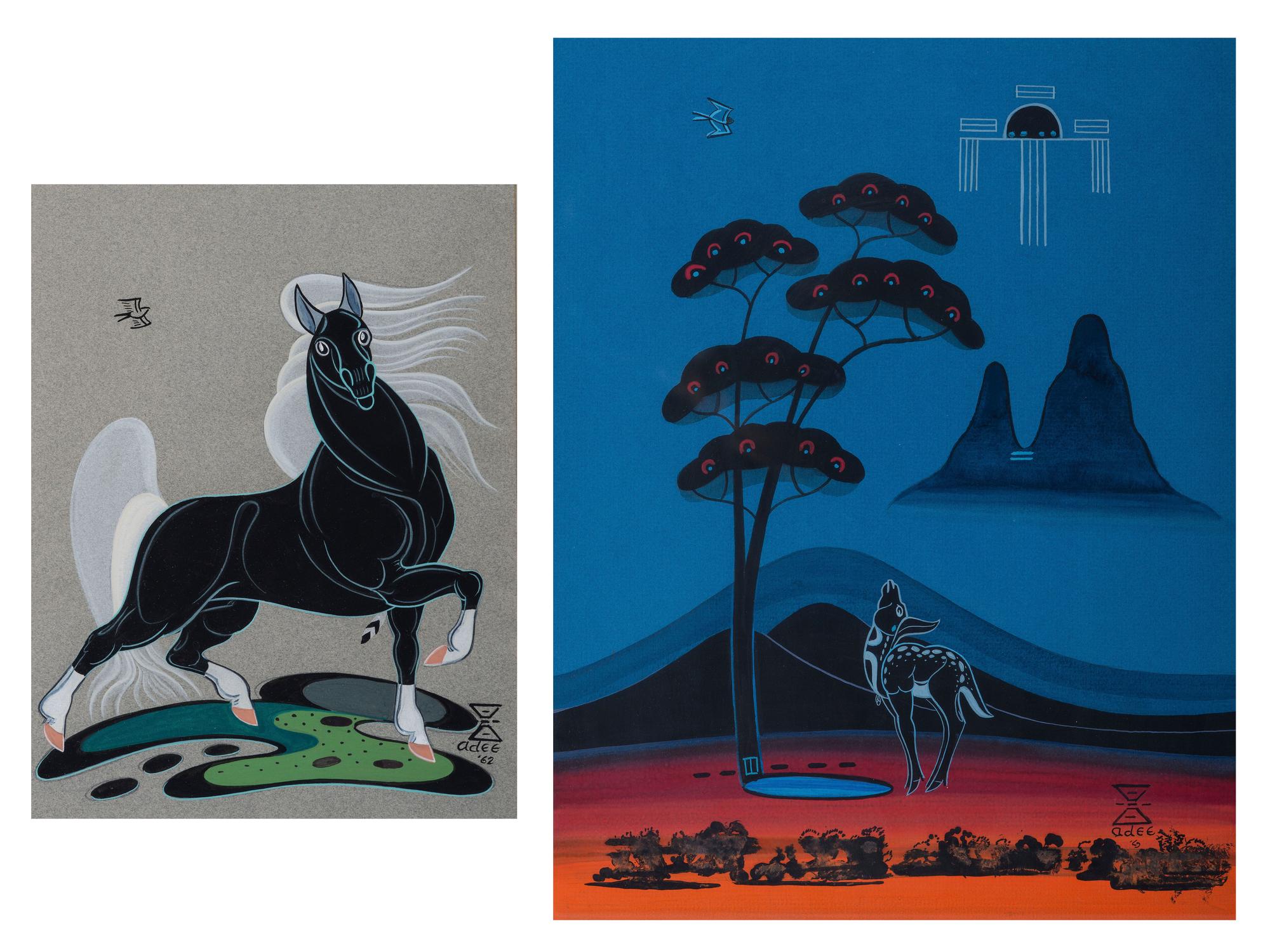 untitled, fawn with bird AND black stallion