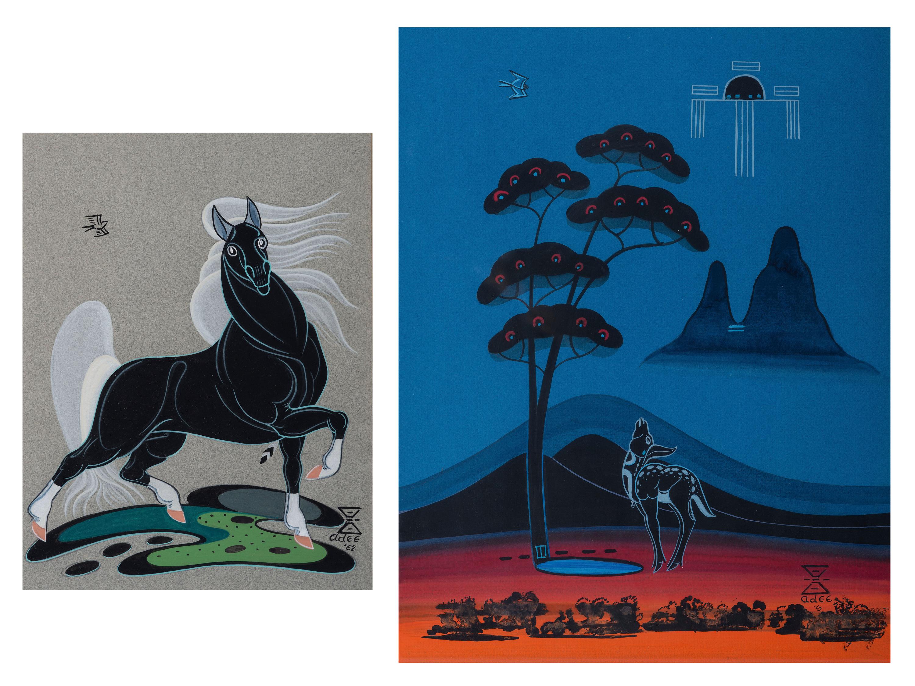 untitled, fawn with bird AND black stallion