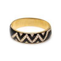 YELLOW GOLD, BLACK ENAMEL AND DIAMOND HINGED BANGLE