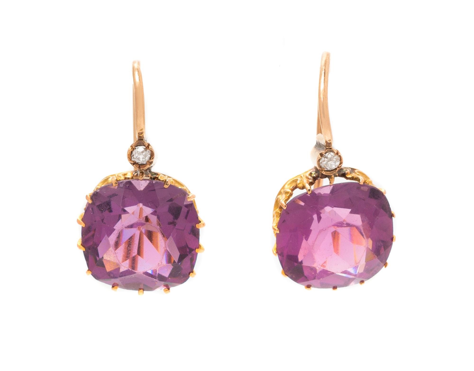 A Pair of Victorian Rose Gold, Glass and Diamond Earrings, 3.60 dwts.