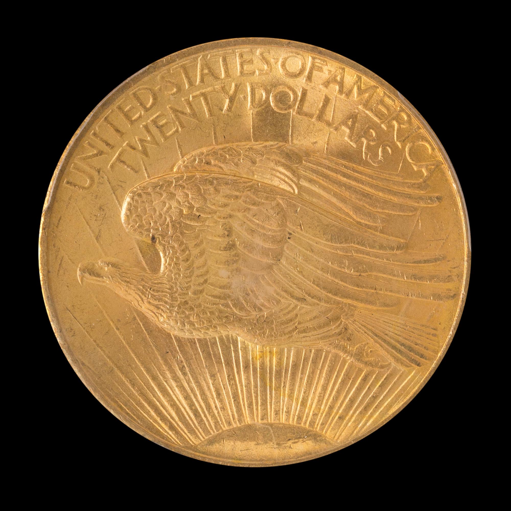 A United States 1908 Saint-Gaudens: No Motto $20 Gold Coin