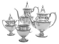 An American Silver Four-Piece Tea and Coffee Service, Fisher Silversmiths Inc., Jersey City, NJ, comprising a teapot, a coffee pot, a c